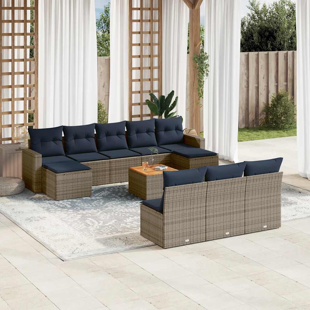 Ensemble de canapé de jardin 11 pcs avec coussins gris résine tressée