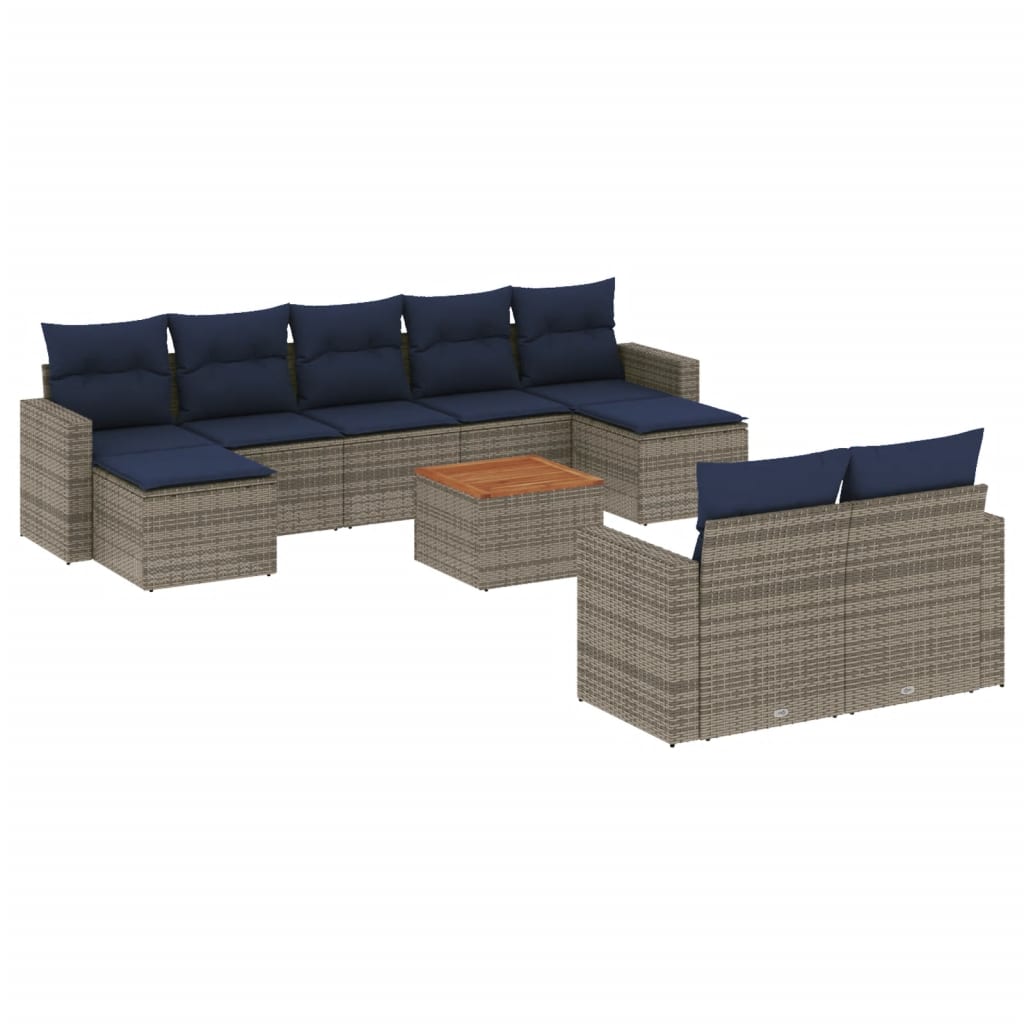 Ensemble de canapé de jardin 10 pcs avec coussins gris résine tressée