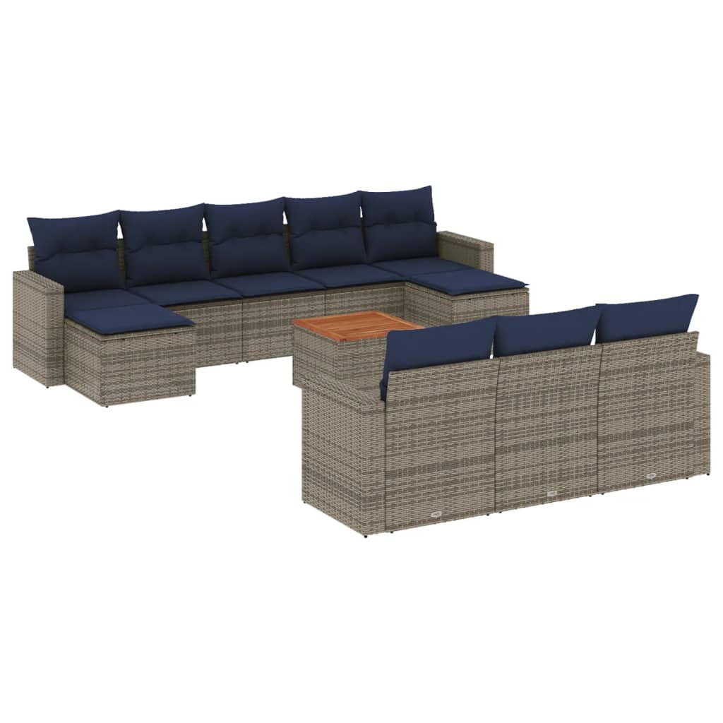 Ensemble de canapé de jardin 11 pcs avec coussins gris résine tressée