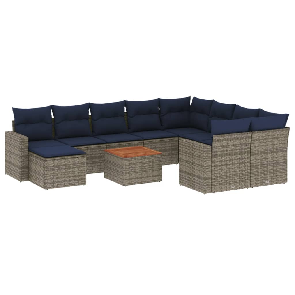 Ensemble de canapé de jardin 11 pcs avec coussins gris résine tressée