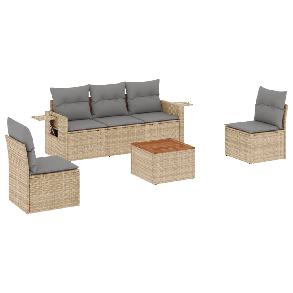 Salon de jardin avec coussins 6pcs mélange beige résine tressée