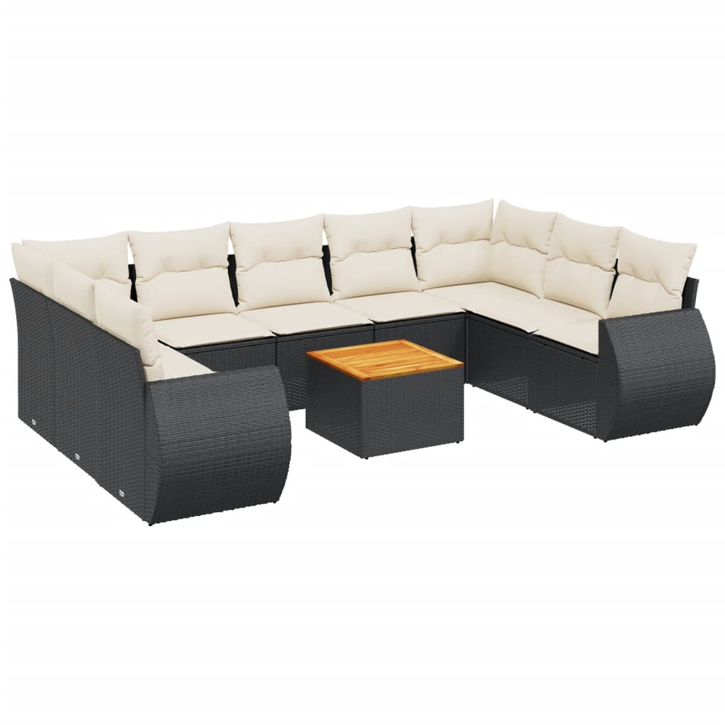 Salon de jardin 10 pcs avec coussins noir résine tressée