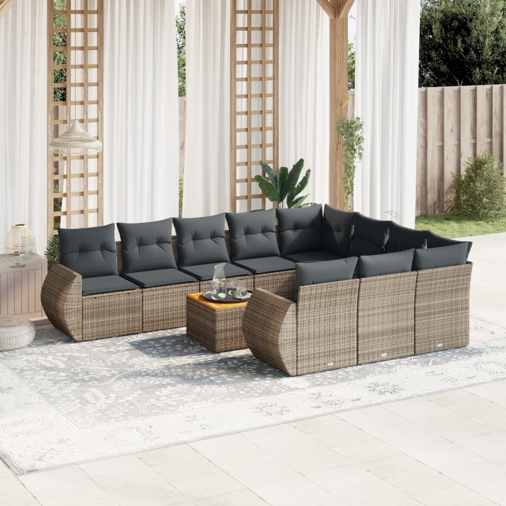 Salon de jardin 11 pcs avec coussins gris résine tressée