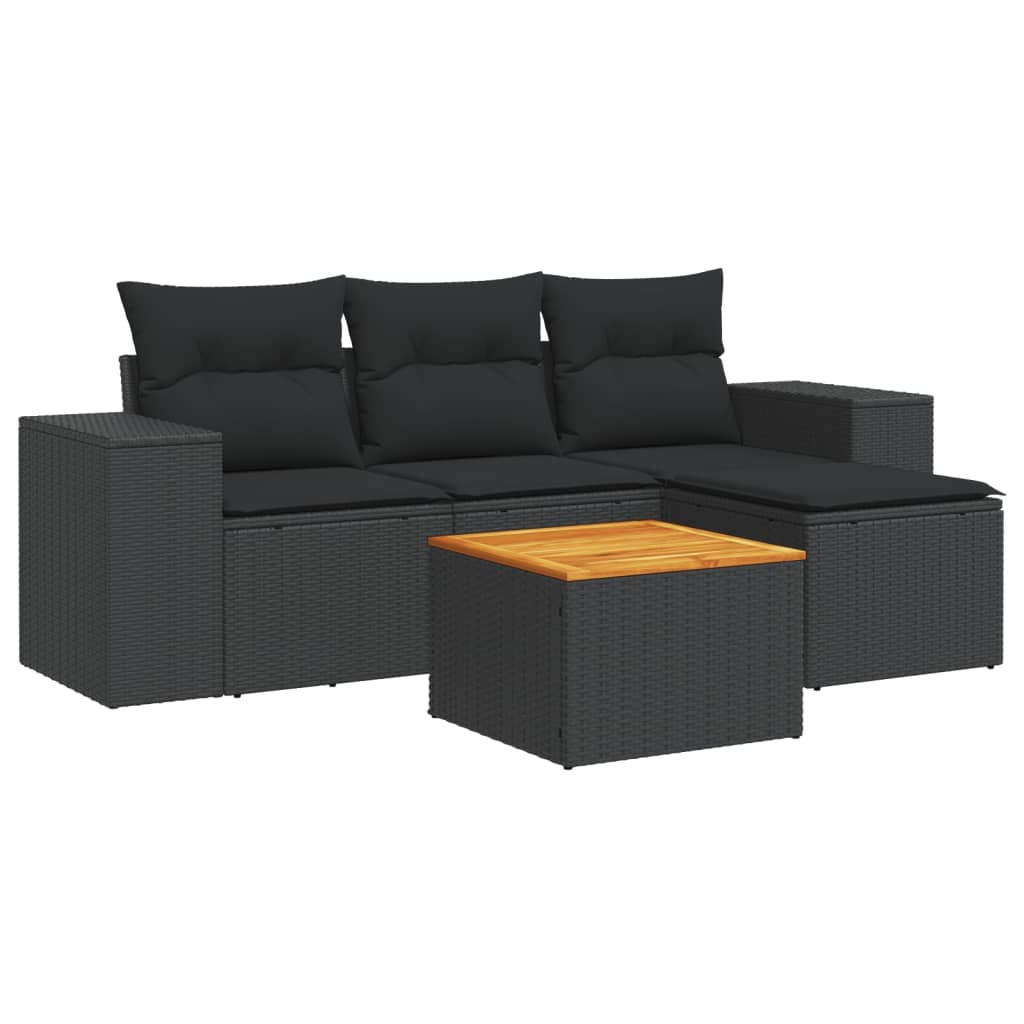 Salon de jardin 5 pcs avec coussins noir résine tressée