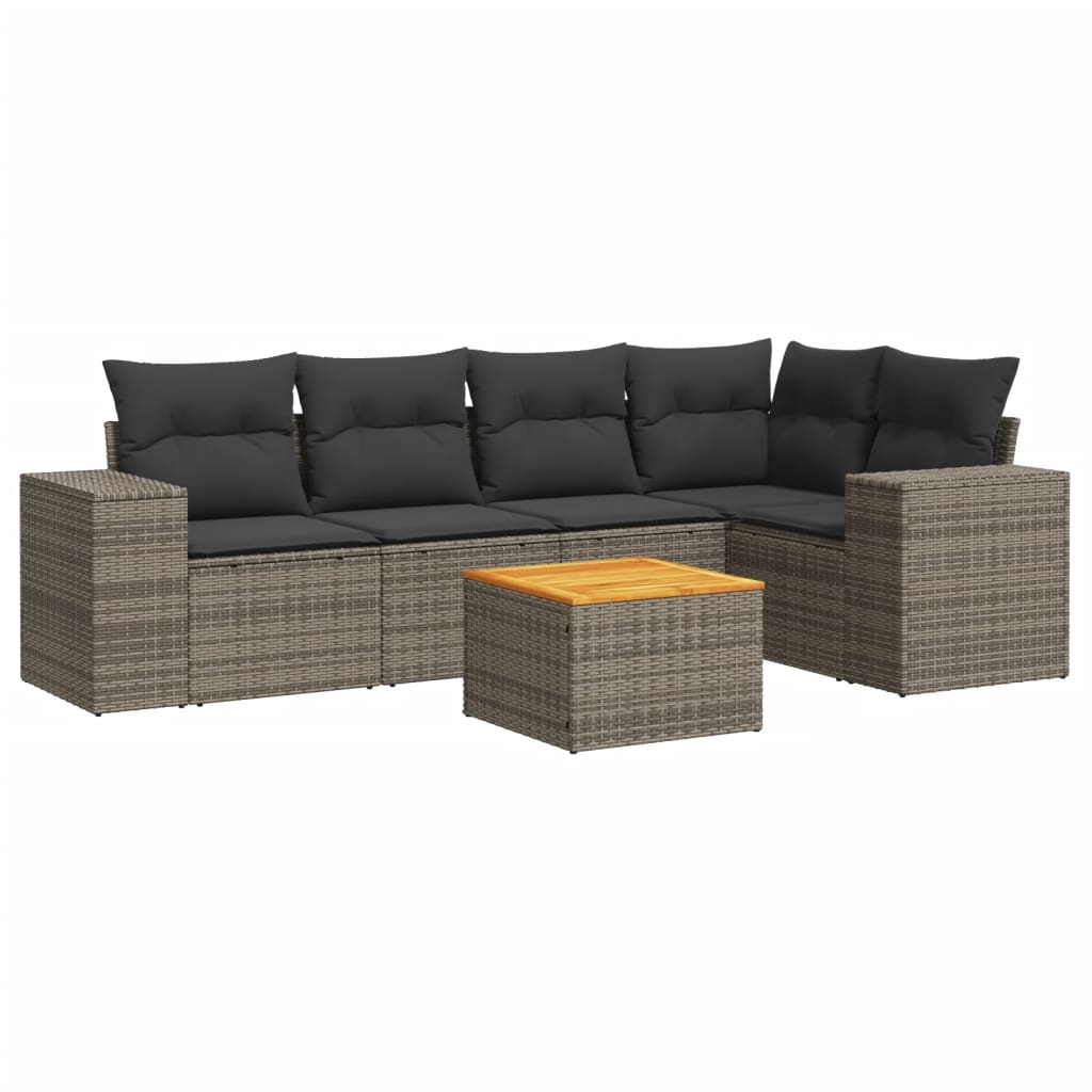 Salon de jardin 6 pcs avec coussins gris résine tressée