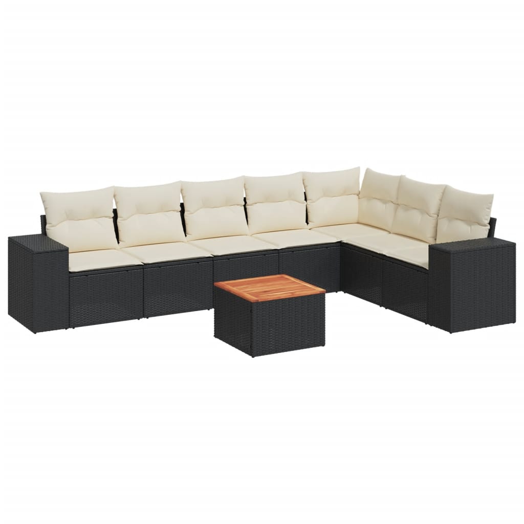 Salon de jardin 8 pcs avec coussins noir résine tressée