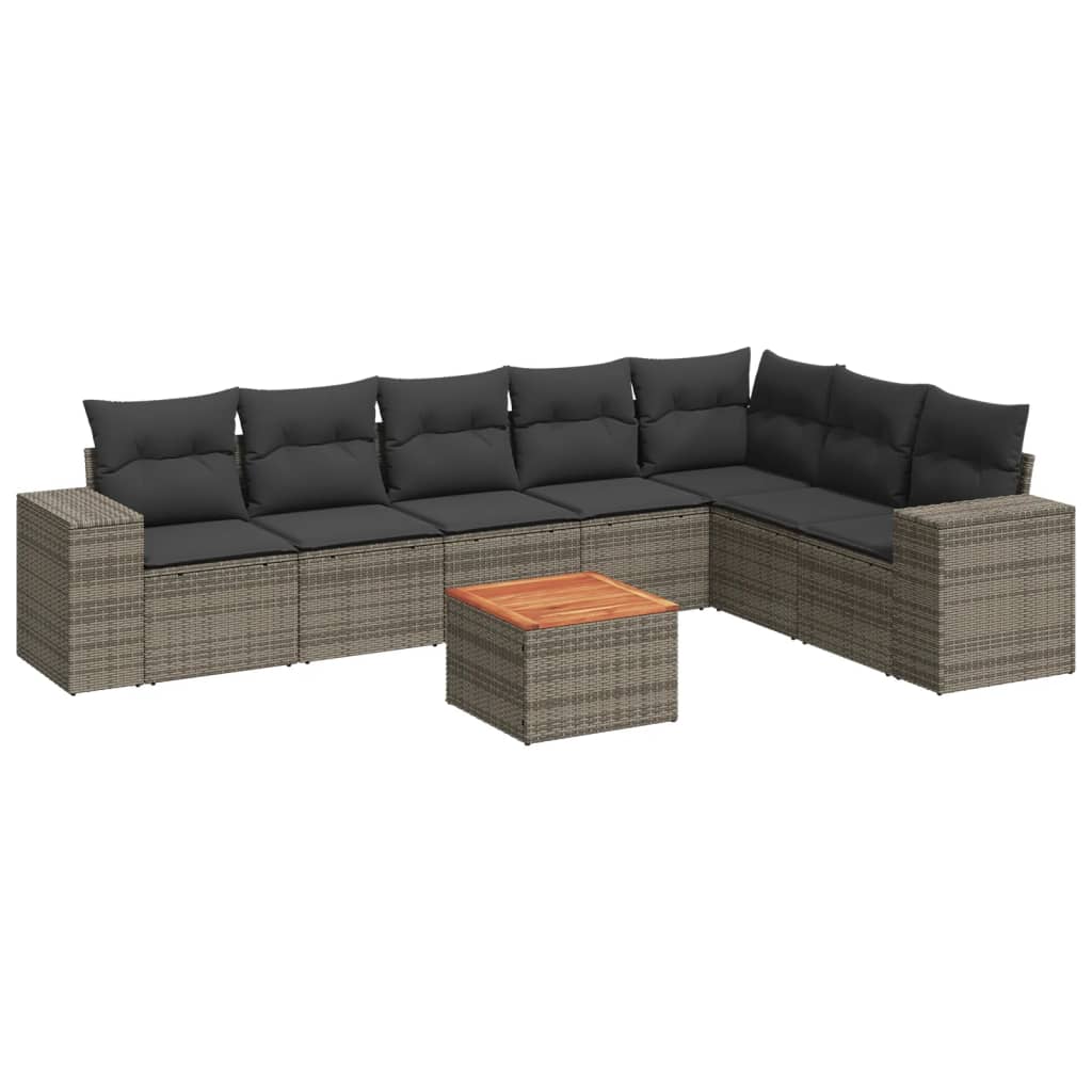 Salon de jardin 8 pcs avec coussins gris résine tressée
