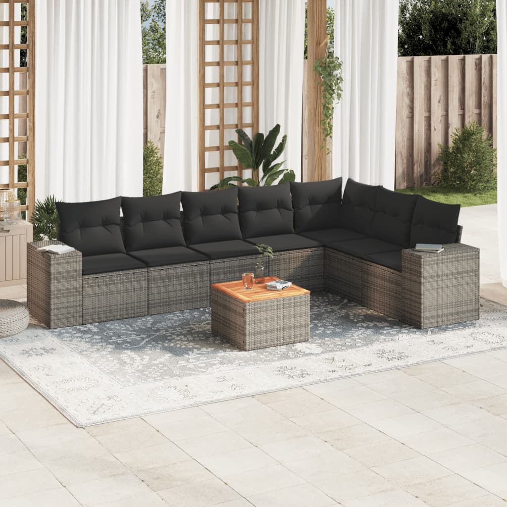 Salon de jardin 8 pcs avec coussins gris résine tressée