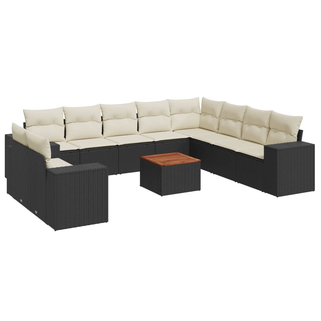 Salon de jardin 11 pcs avec coussins noir résine tressée