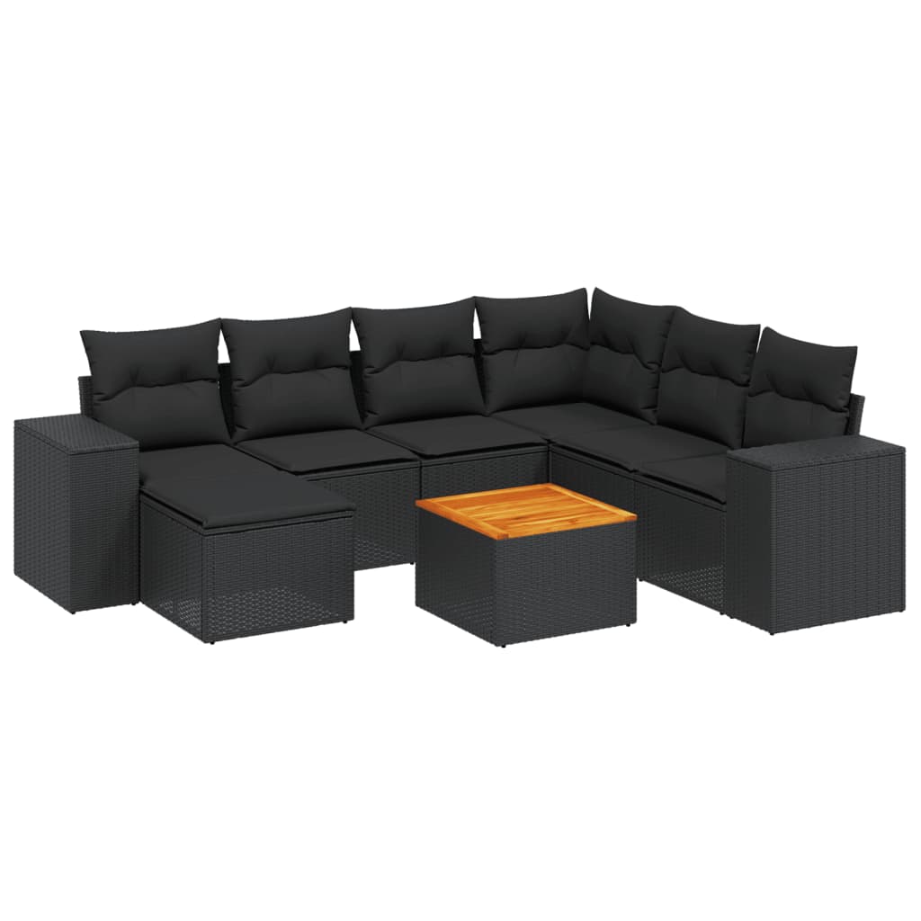 Salon de jardin 8 pcs avec coussins noir résine tressée