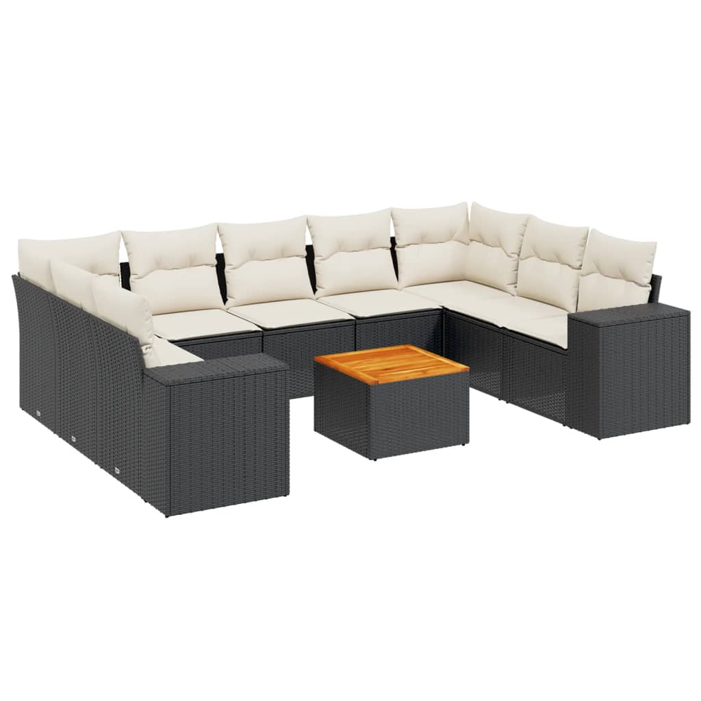 Salon de jardin 10 pcs avec coussins noir résine tressée