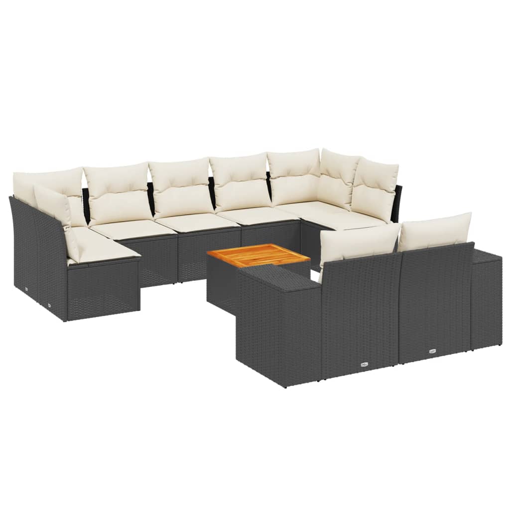 Salon de jardin 10 pcs avec coussins noir résine tressée
