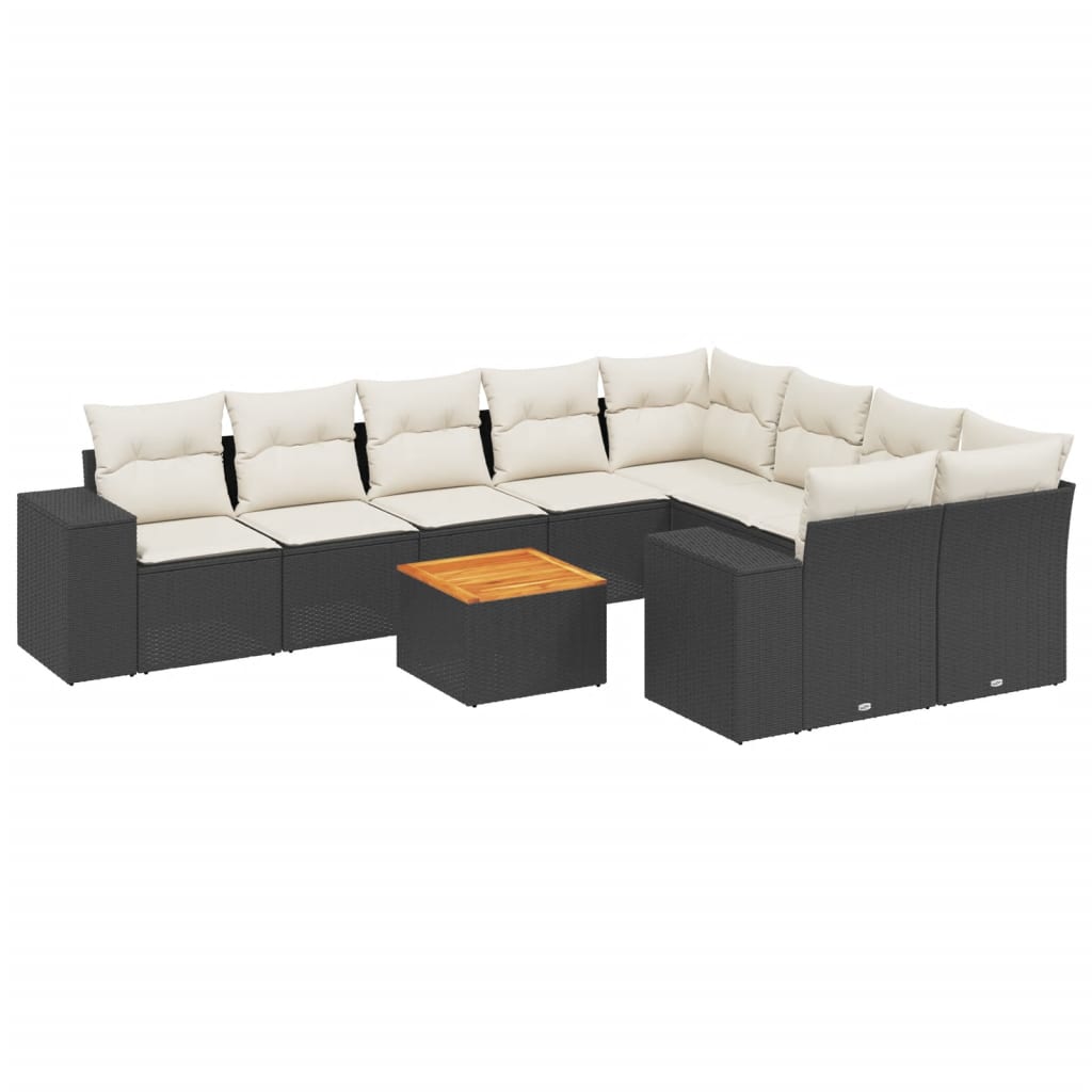 Salon de jardin 10 pcs avec coussins noir résine tressée