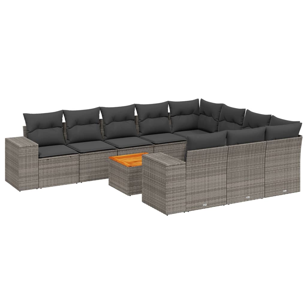 Salon de jardin 11 pcs avec coussins gris résine tressée