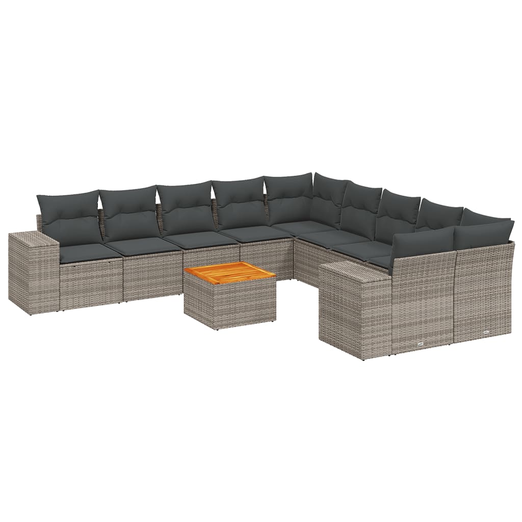 Salon de jardin 11 pcs avec coussins gris résine tressée