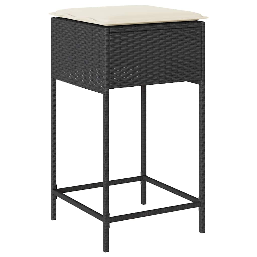 Ensemble de bar de jardin 3 pcs avec coussins noir poly rotin