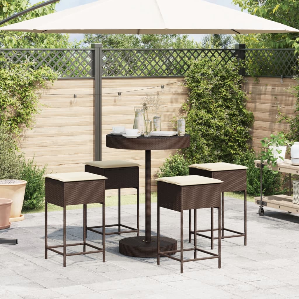 Ensemble de bar de jardin avec coussins 5 pcs marron poly rotin
