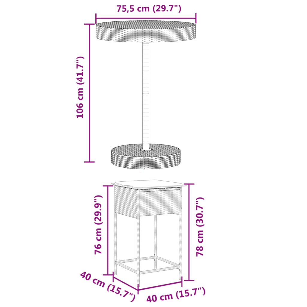 Ensemble de bar de jardin avec coussins 5 pcs marron poly rotin