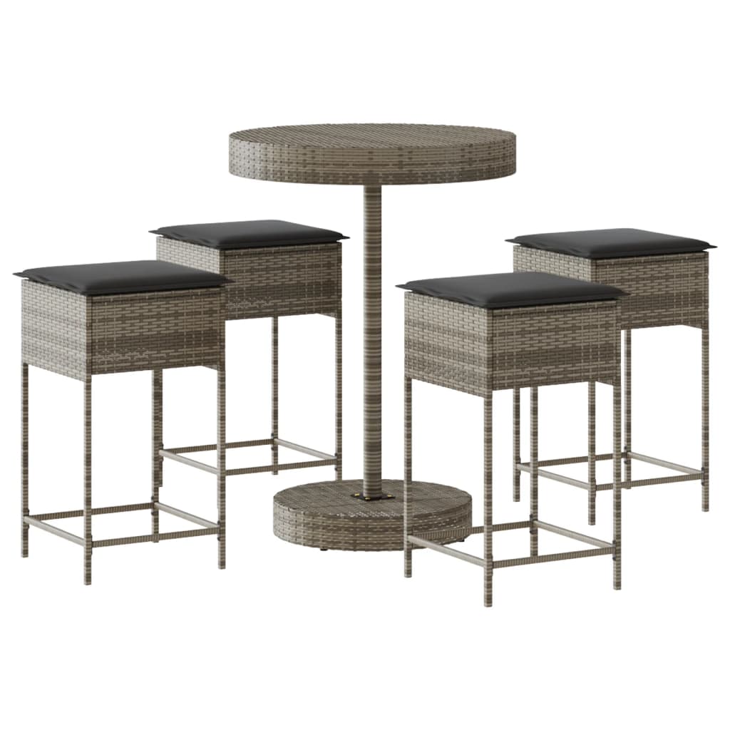 Ensemble de bar de jardin 5 pcs avec coussins gris poly rotin