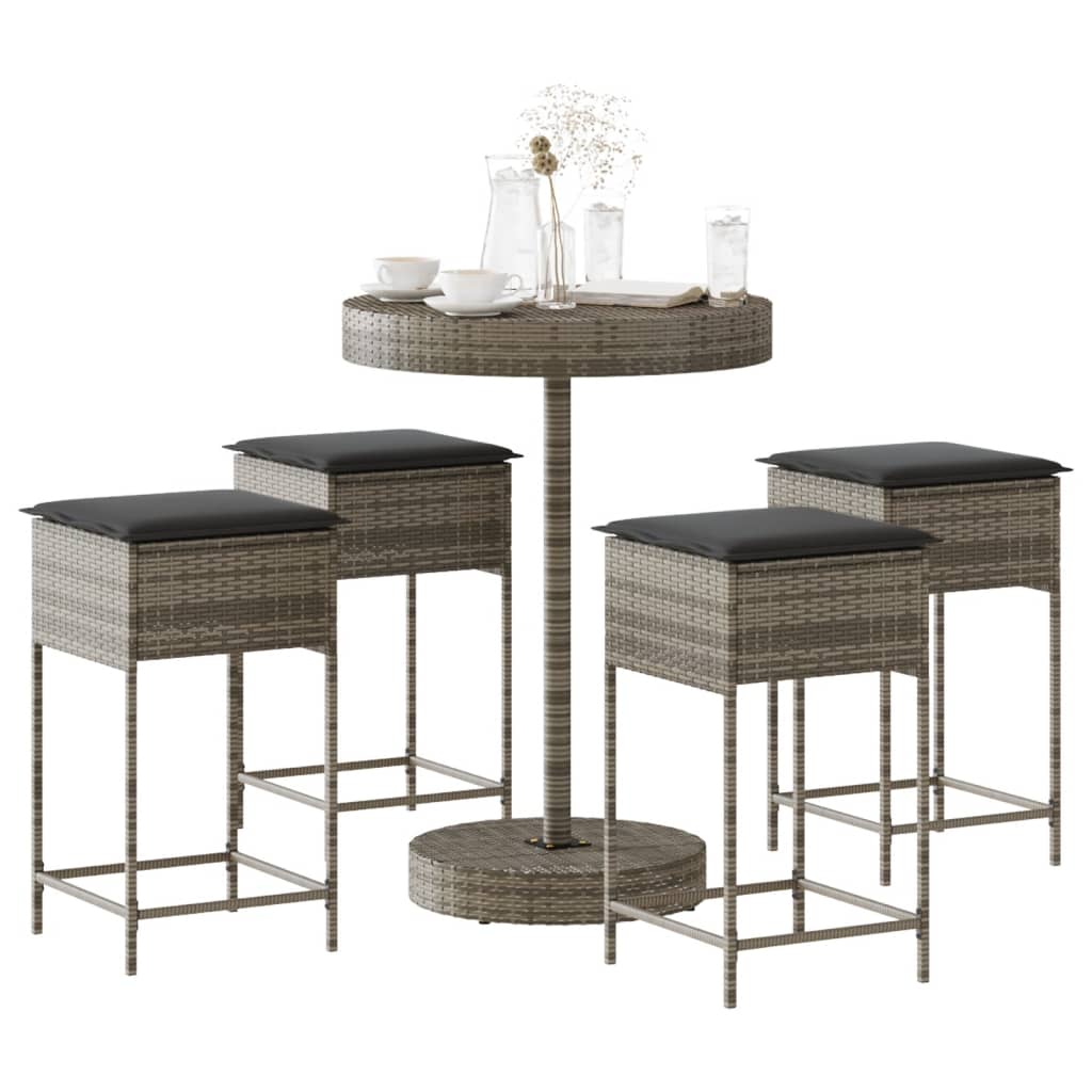 Ensemble de bar de jardin 5 pcs avec coussins gris poly rotin