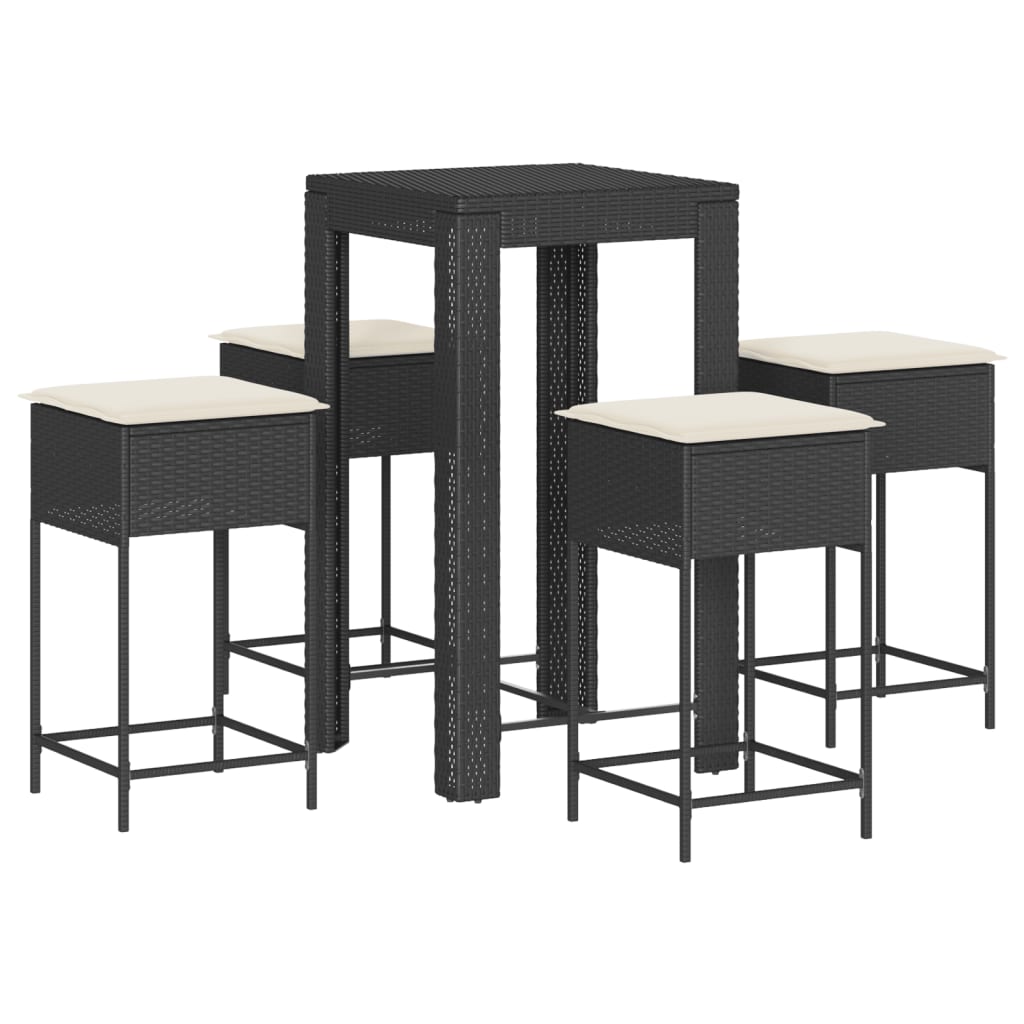 Ensemble de bar de jardin 5 pcs avec coussins noir poly rotin