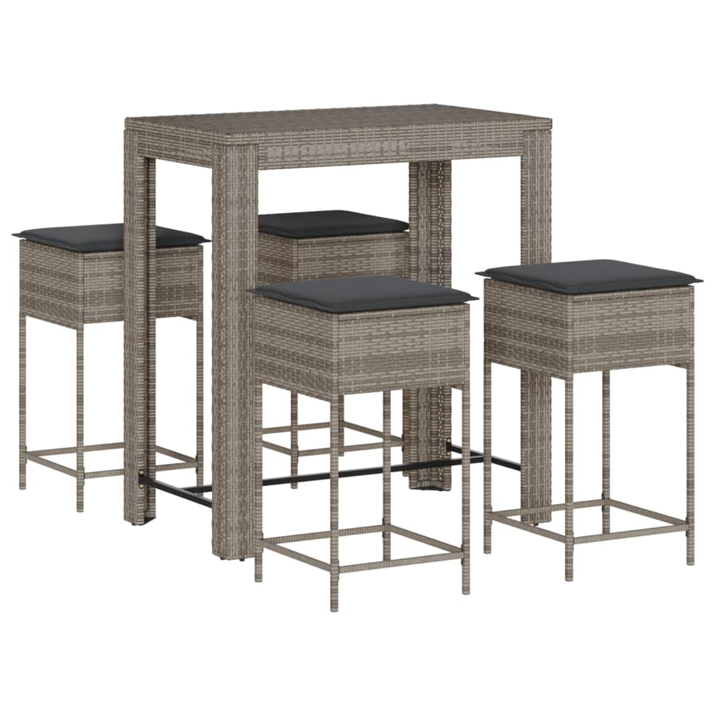 Ensemble de bar de jardin 5 pcs avec coussins gris poly rotin