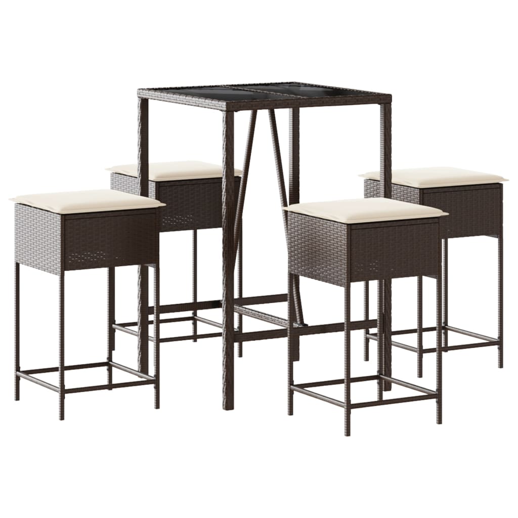 Ensemble de bar de jardin avec coussins 5 pcs marron poly rotin