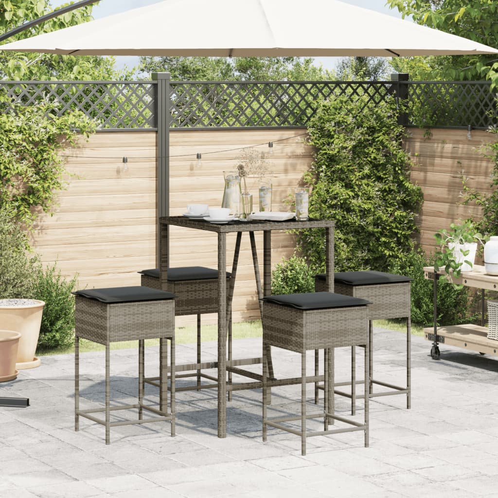 Ensemble de bar de jardin 5 pcs avec coussins gris poly rotin