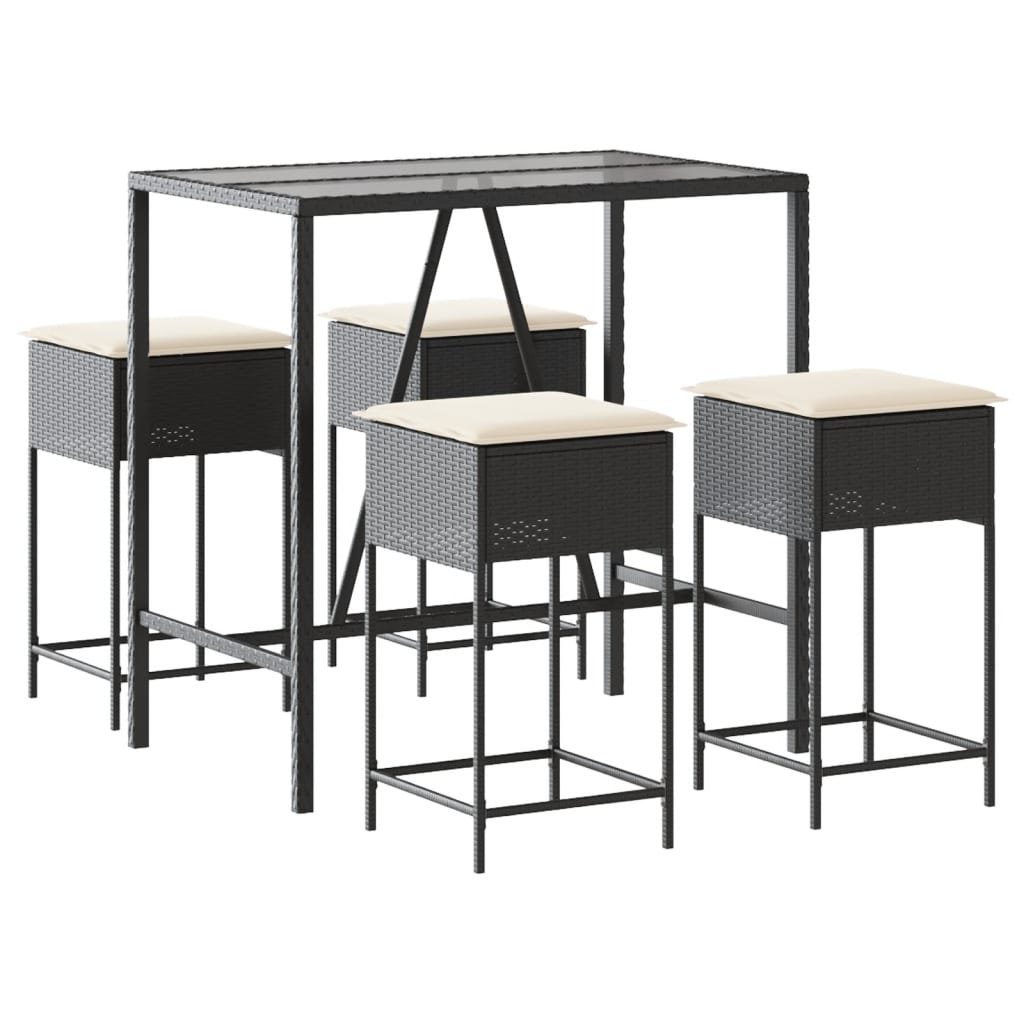 Ensemble de bar de jardin 5 pcs avec coussins noir poly rotin