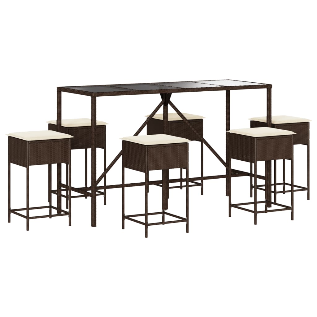 Ensemble de bar de jardin avec coussins 7 pcs marron poly rotin