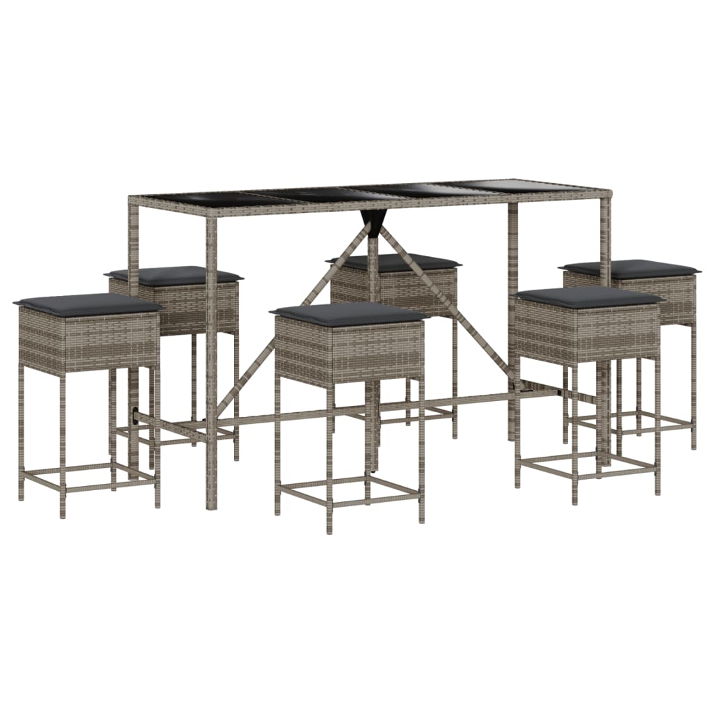 Ensemble de bar de jardin 7 pcs avec coussins gris poly rotin