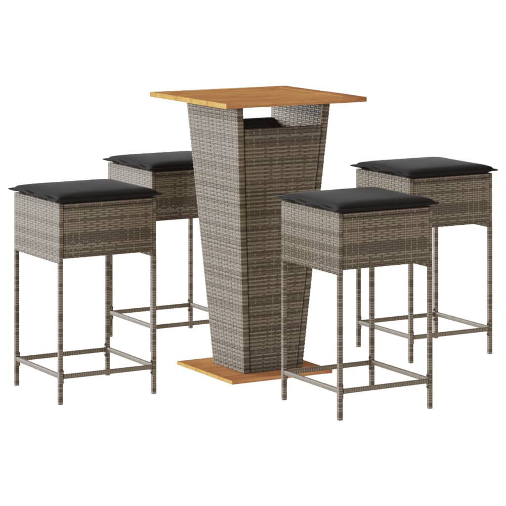 Ensemble de bar de jardin 5 pcs avec coussins gris poly rotin