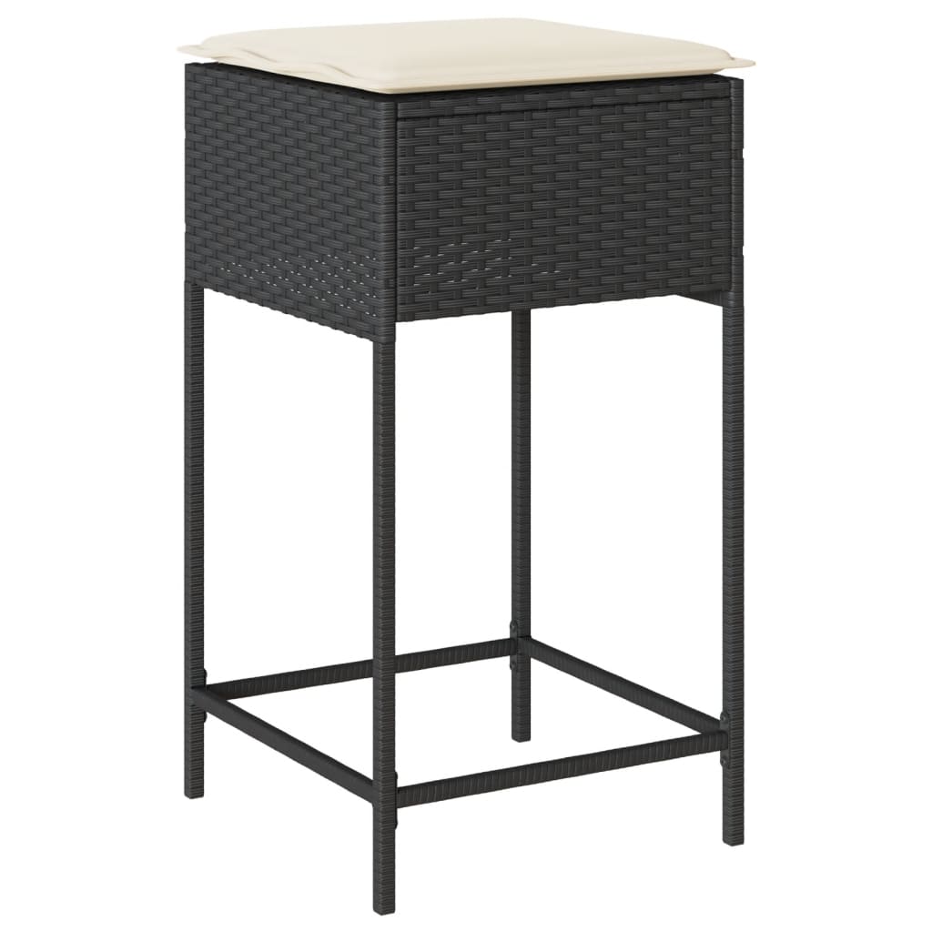 Ensemble de bar de jardin 3 pcs avec coussins noir poly rotin