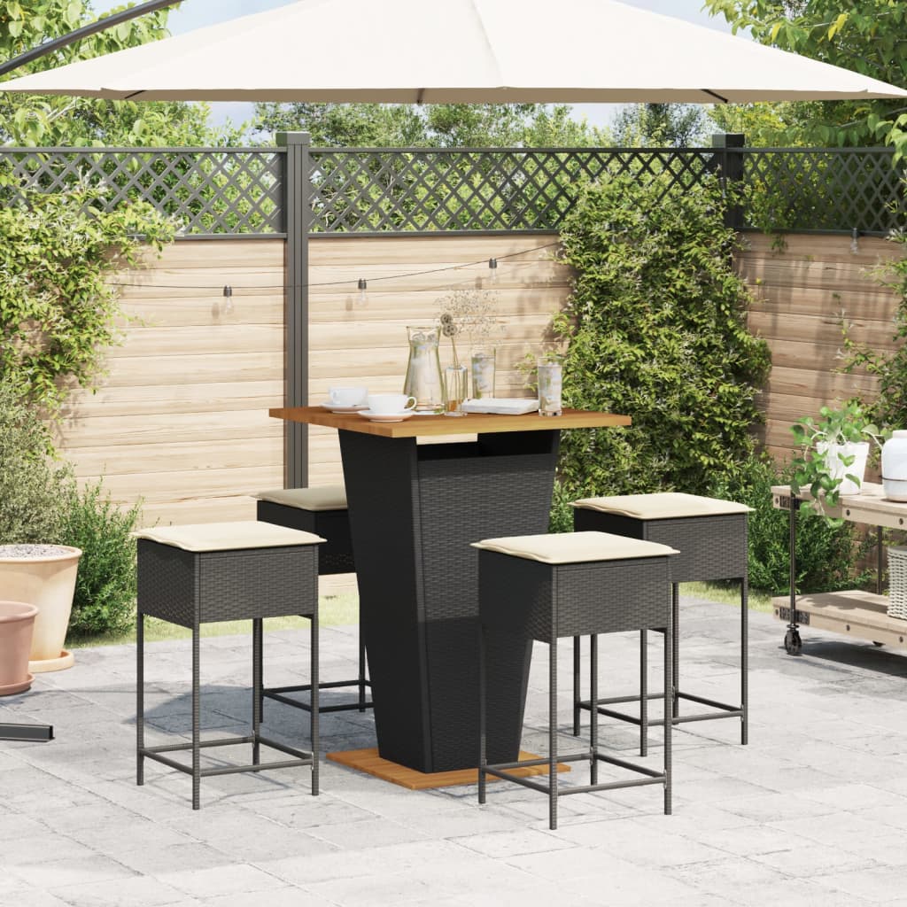Ensemble de bar de jardin 5 pcs avec coussins noir poly rotin