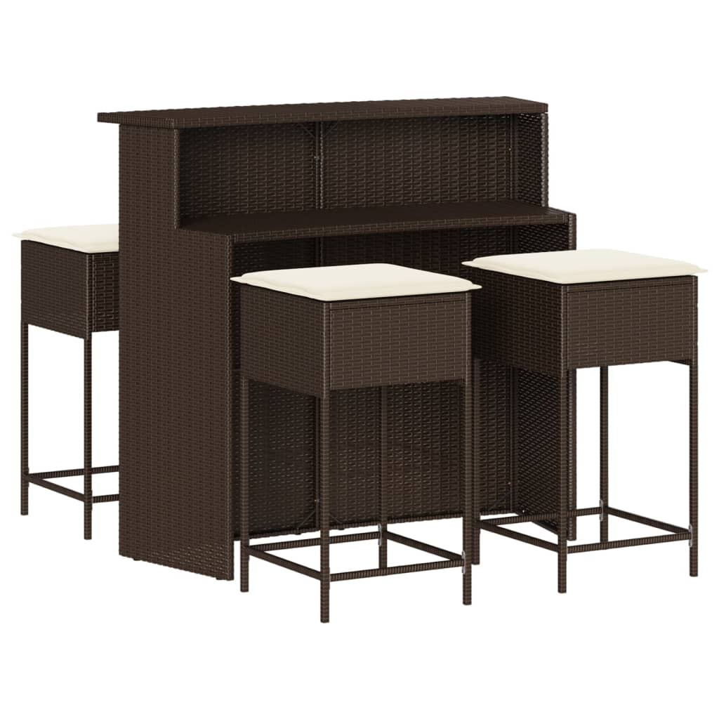 Ensemble de bar de jardin avec coussins 5 pcs marron poly rotin