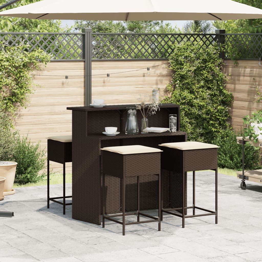 Ensemble de bar de jardin avec coussins 5 pcs marron poly rotin