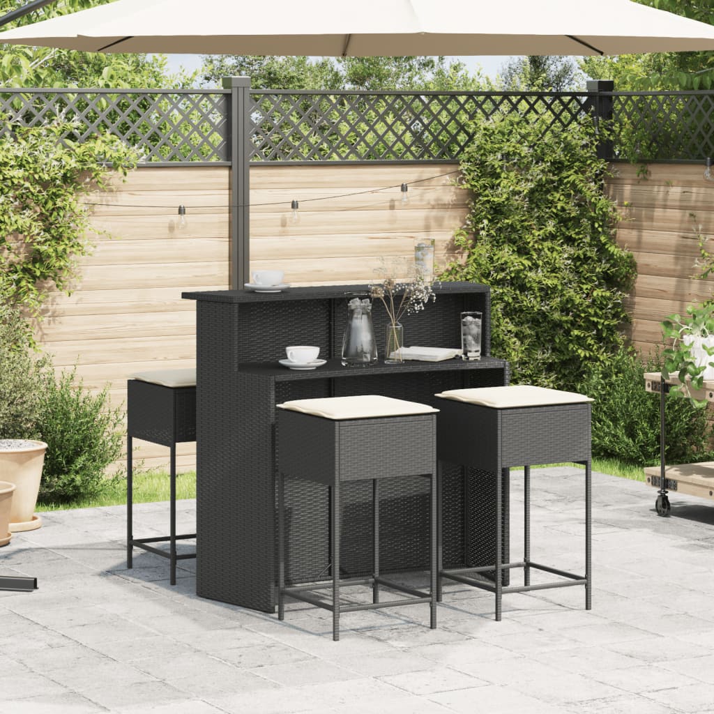 Ensemble de bar de jardin 5 pcs avec coussins noir poly rotin