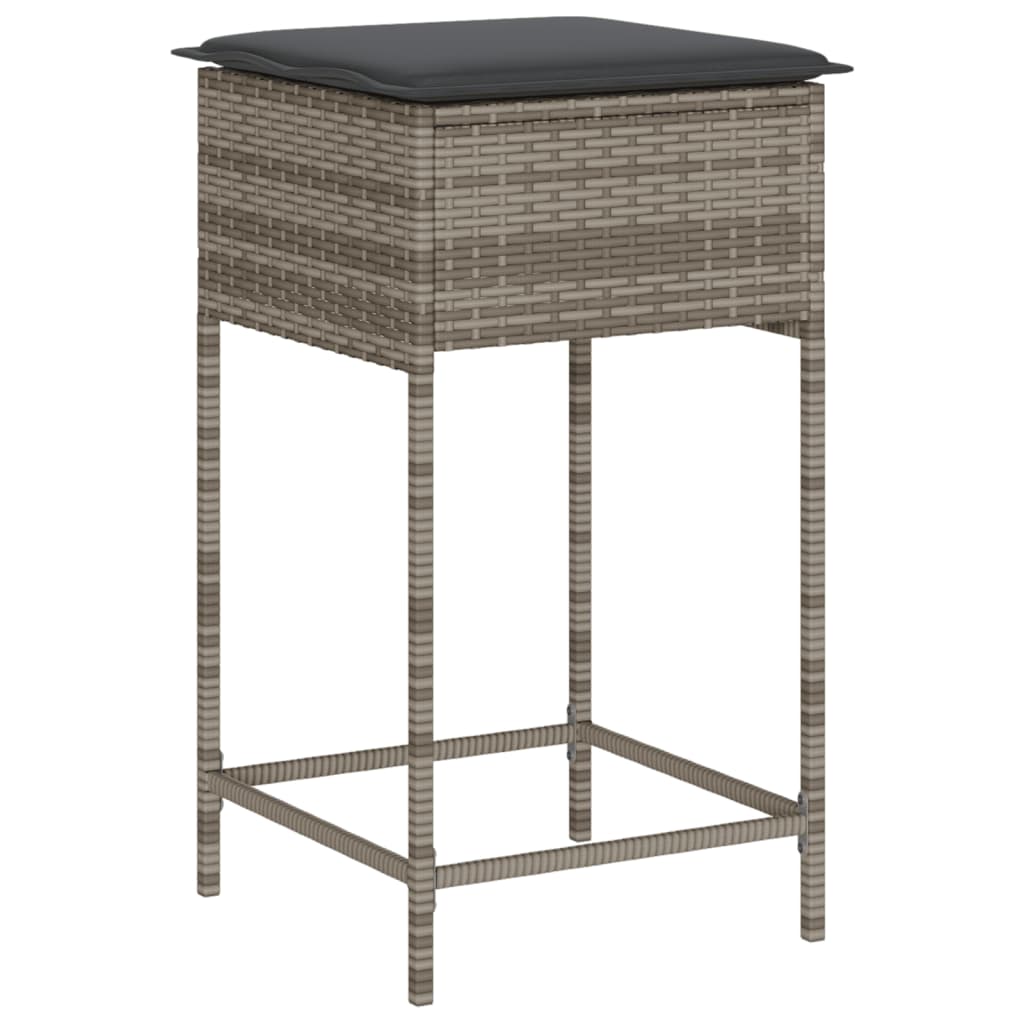 Ensemble de bar de jardin 3 pcs et coussins gris résine tressée