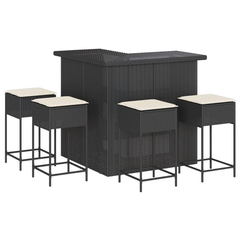 Ensemble de bar de jardin 5 pcs avec coussins noir poly rotin