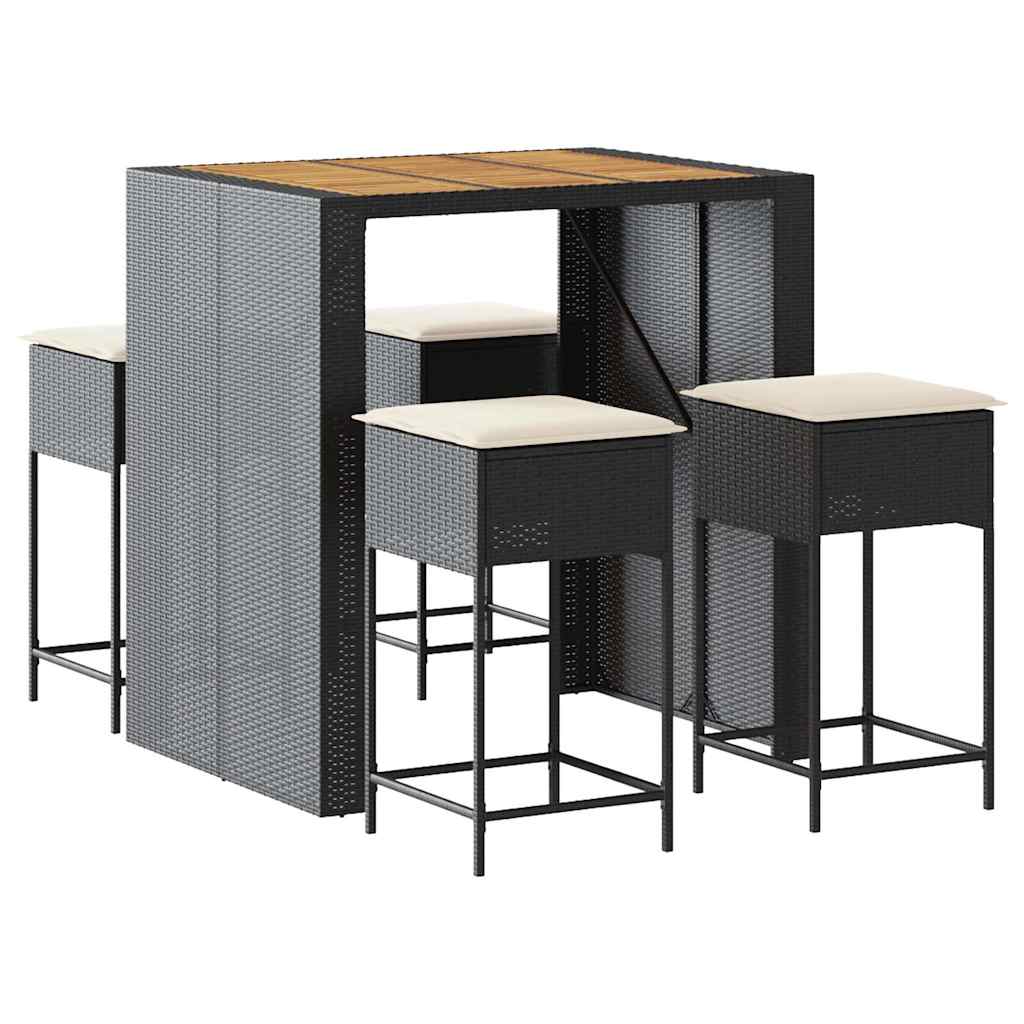 Ensemble de bar de jardin 5 pcs avec coussins noir poly rotin