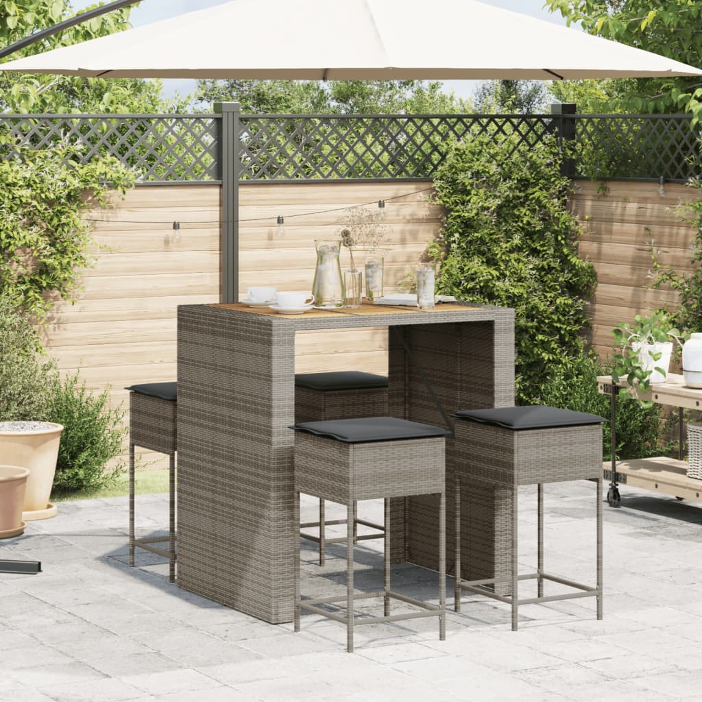 Ensemble de bar de jardin 5 pcs avec coussins gris poly rotin