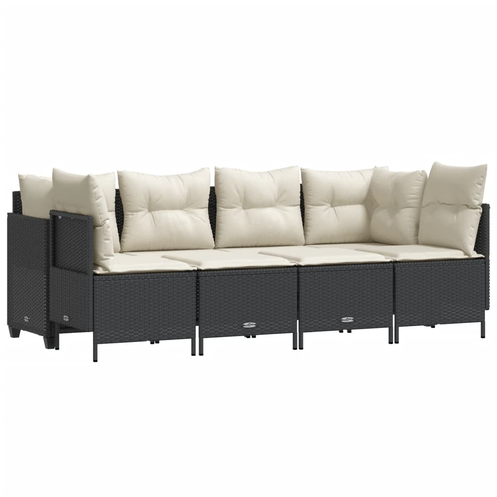 Salon de jardin 5 pcs avec coussins noir résine tressée