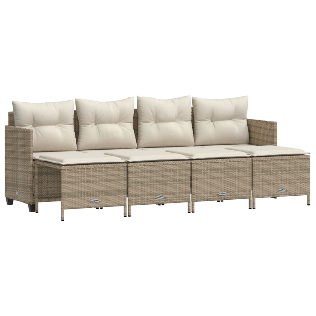 Salon de jardin avec coussins 5 pcs beige résine tressée
