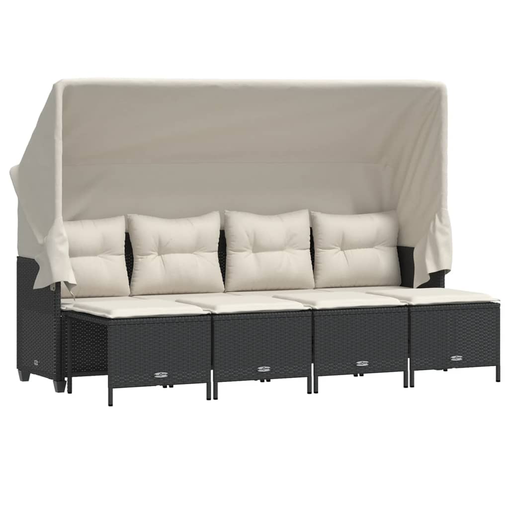 Salon de jardin 5 pcs avec coussins noir résine tressée