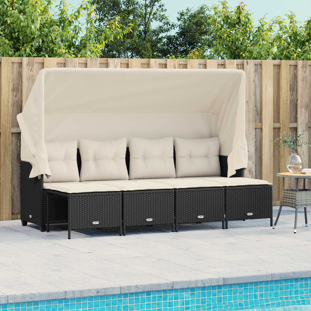 Salon de jardin 5 pcs avec coussins noir résine tressée