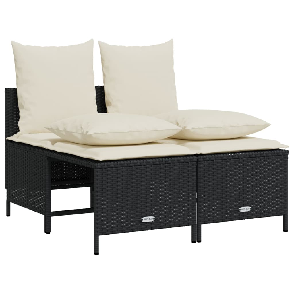 Salon de jardin 5 pcs avec coussins noir résine tressée