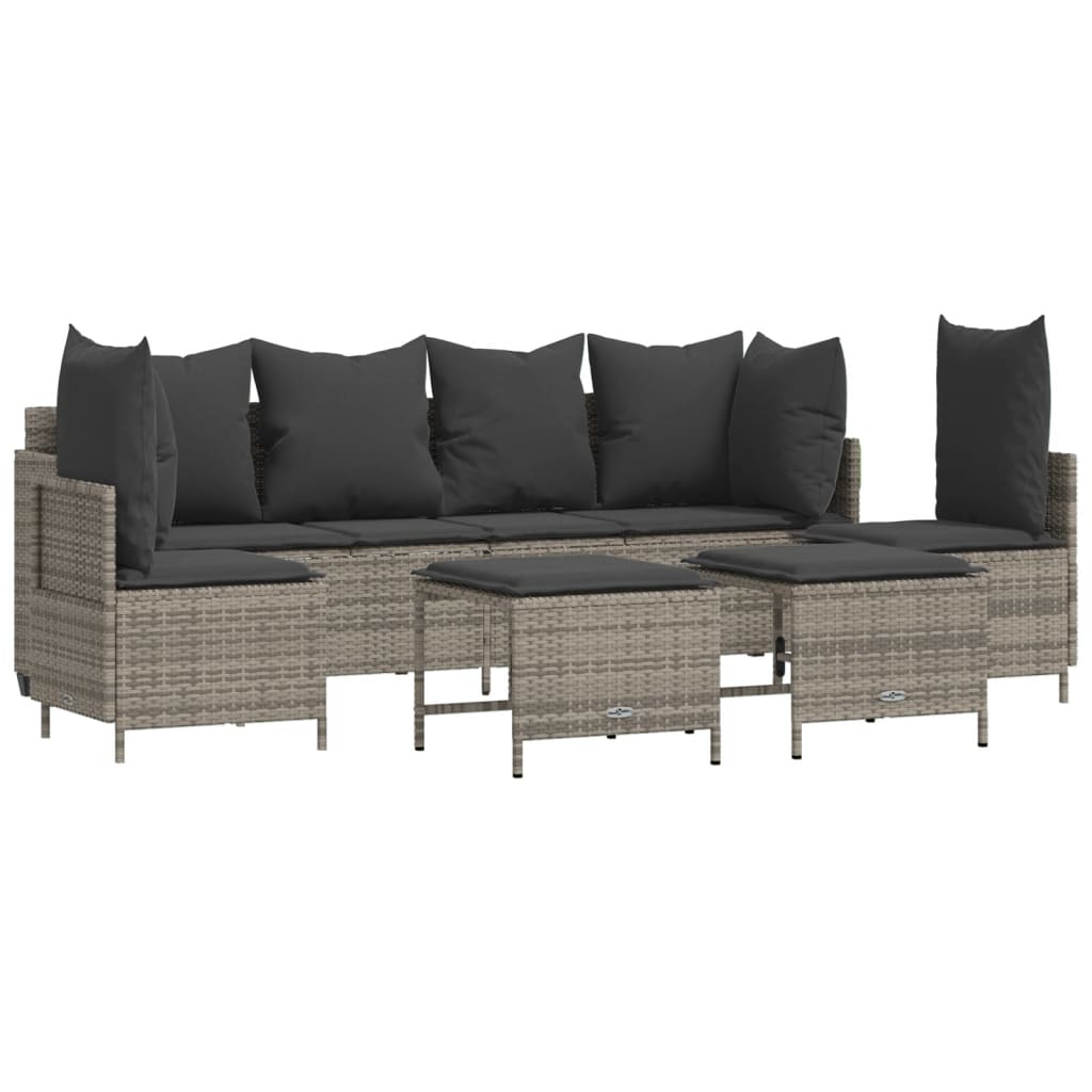 Salon de jardin 5 pcs avec coussins gris résine tressée