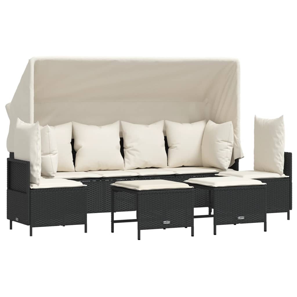 Salon de jardin 5 pcs avec coussins noir résine tressée