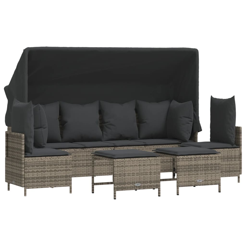 Salon de jardin 5 pcs avec coussins gris résine tressée