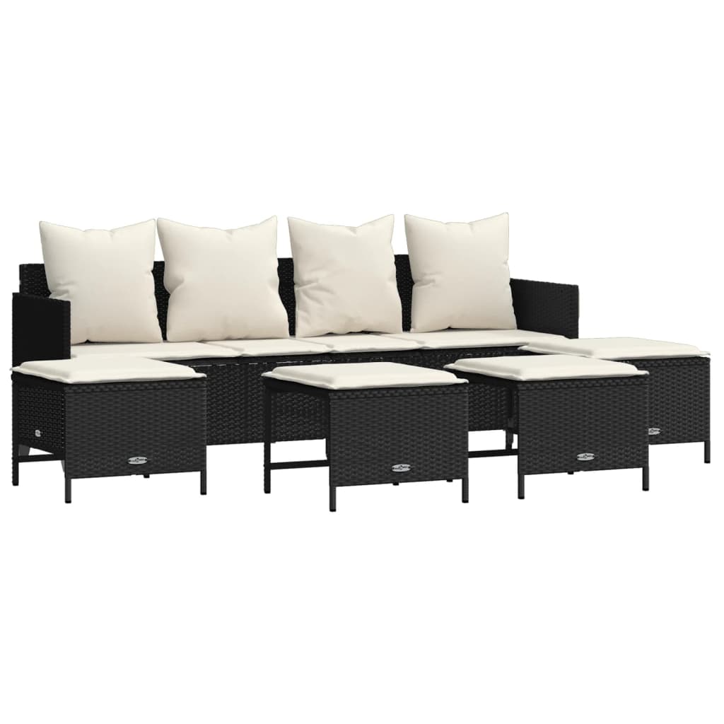 Salon de jardin 5 pcs avec coussins noir résine tressée